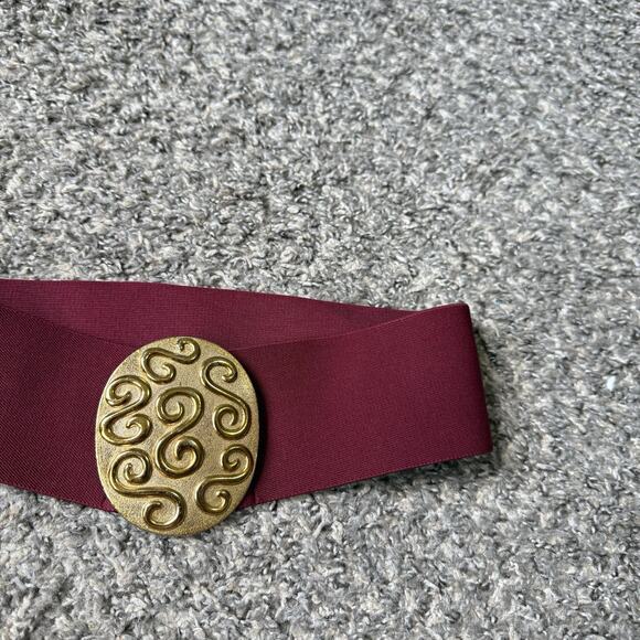 VTG Stretch Belt Burgundy Ornate Gold Buckle Dynasty Fashion Chic Classy XS/S - Picture 2 of 5
